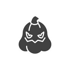 Spooky halloween pumpkin face emoticon vector icon. filled flat sign for mobile concept and web design. Horror pumpkin emoji glyph icon. Symbol, logo illustration. Vector graphics