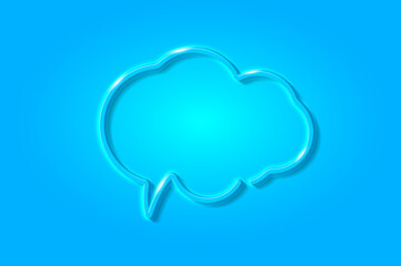 Thought cloud box glowing 3D symbol, card template on blue background. Vector illustration