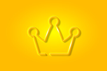 Royal crown glowing 3D symbol, card template on yellow background. Vector illustration
