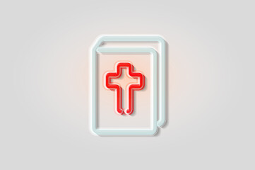 Holy bible glowing 3D symbol, card template on light blue background. Vector illustration