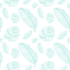Colorful Silhouette of Palm Trees on White Background. Seamless pattern. Vector illustration
