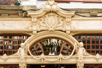 pediment of the Majestic cafe in Porto - obrazy, fototapety, plakaty