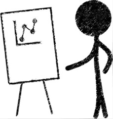 Human cartoon presenting a business value increase