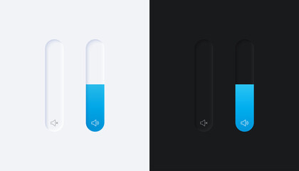 Creative Sound / Volume Slider Bar User Interface in Neumorphism Design. Simple, modern and minimalist. Smooth and soft 3D user interface. For website or apps. Vector Illustration. 