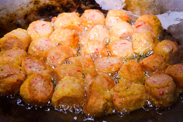 Deep Fried Chicken Roll on white background, Thai food   From mom 