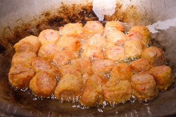 Deep Fried Chicken Roll on white background, Thai food   From mom 