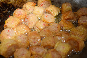 Deep Fried Chicken Roll on white background, Thai food   From mom 