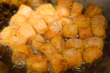 Deep Fried Chicken Roll on white background, Thai food   From mom 