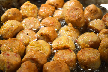 Deep Fried Chicken Roll on white background, Thai food   From mom 