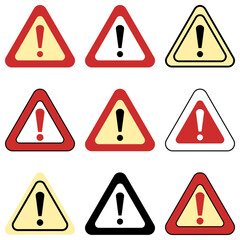 Set of vector exclamation signs. Collection of various colored signs