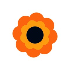 Abstract sunflower logo symbol. Simple yellow summer flower cartoon flat style for print, fabric, poster, web design. Floral vector illustration isolated on white background