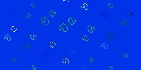 Light Blue, Green vector backdrop with sweet hearts.