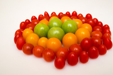 お皿にあるカラフルなミニトマト