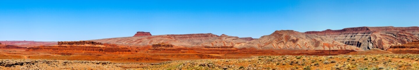 Panoramic view of the sandstone desert off Highway 261 in Utah by Gooseneck State Park. Different...