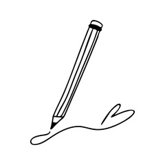 Pencil style Doodle with a line on the paper in the shape of a heart. Sketch is a black outline. The concept of creating a drawing using a pencil from the heart. Print for a t-shirt or your design