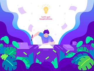 creativity, idea and inspiration concept illustration. illustration of person excited and boost his work