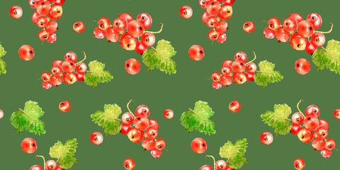 Hand drawn watercolor seamless red currant pattern