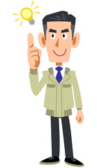 思いつく作業着の男性
