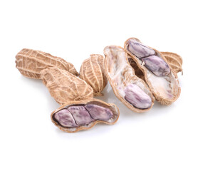 Close up of boiled peanuts isolated white background