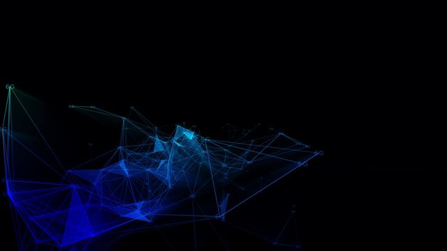 4k 3d abstract Digital background with graph made of nodes shaped 6G text.abstract neon geometrical lines with moving triangles and connection dots. 