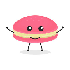Cute flat cartoon macarons illustration. Vector illustration of cute macarons with a smiling expression. Cute macaron mascot design