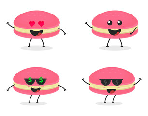 Cute flat cartoon macarons illustration. Vector illustration of cute macarons with a smiling expression. Cute macaron mascot design