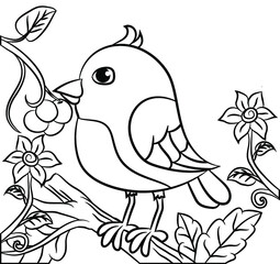 Coloring page. Coloring picture of birds. Line art design for coloring book with doodle elements.
