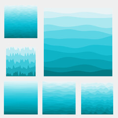 Abstract waves background collection. Curves in cyan colors. Beautiful vector illustration.