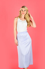 Clothes store. Female outfit. Female beauty. Fashion collection. Looking trendy. Pretty woman feeling comfy. Femininity concept. Fashion and beauty. Fashion model. Attractive blonde. Clothes shop