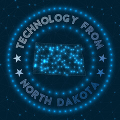 Technology from North Dakota. Futuristic geometric badge of the US state. Technological concept. Round North Dakota logo. Vector illustration.