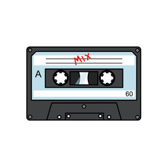 Fototapeta premium Audio tape is a flat vector drawing on a white isolated background.