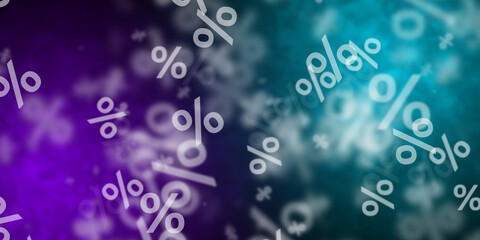 Abstract purple and light blue background with flying percent signs