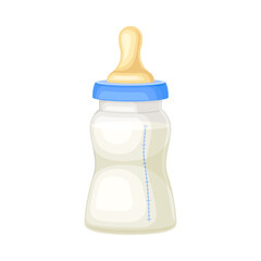 Plastic Baby Bottle with Milk Drink Vector Illustration