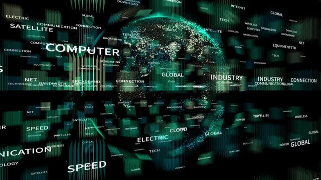 4k digital data globe,a scientific tech data network surrounding planet earth conveying connectivity,
Satellite data download,bandwidth word cloud.complexity and data flood of digital age.