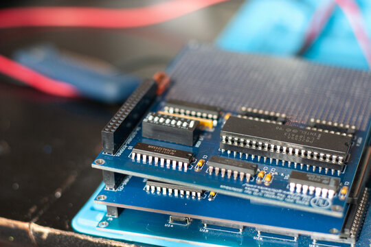 High Angle View Of Circuit Board On Table