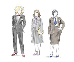  isolated sketch with the three office business women