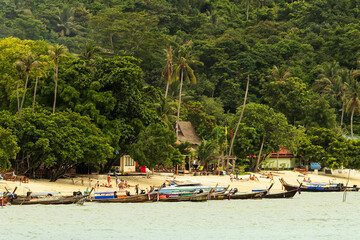 Fototapeta na wymiar Longtailboats Koh Phi phi island, Phang Nga Bay, Ao Phang Nga Marine National Park, Thailand,