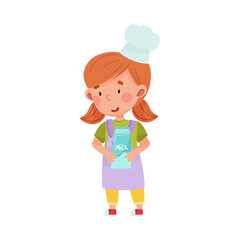 Cute Girl Character in Hat and Apron Carrying Sugar Ingredient for Baking Vector Illustration