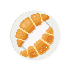 Two croissants on a plate. Vector illustration, flat style. 