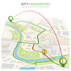 City map navigation route, itinerary point markers design background, drawing schema, simple city plan GPS navigation, itinerary destination arrow paper city map. Route delivery check point graphic