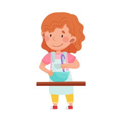 Red-haired Girl Character in Apron Cooking Vector Illustration