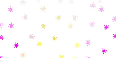 Light pink, yellow vector backdrop with virus symbols.