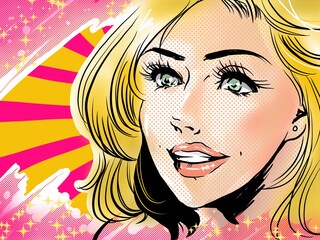 colorful background and American comics's beautiful woman 