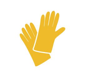 Construction gloves icon.  Glove icon. Dish wash gloves.  Yellow glove for cleaning. 