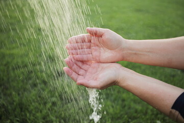 Washing hands rubbing with soap man for coronavirus prevention. Death to germs