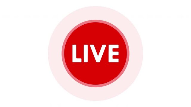Live stream sign. Red button, symbol  of live streaming, online stream emblem, broadcasting. On transparent background with alpha channel. Animation of seamless loop.