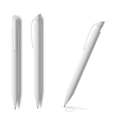 Ballpoint writing pen set of realistic vector mockups illustration isolated.