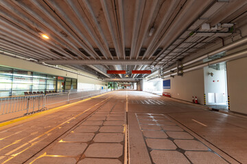 Underground parking and ceiling piping systems.