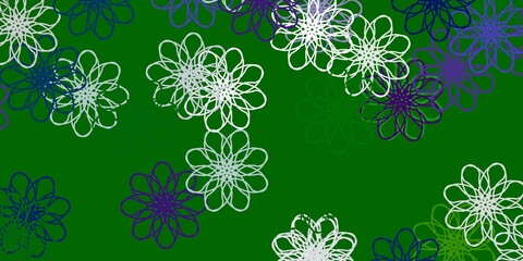 Light Blue, Green vector doodle texture with flowers.