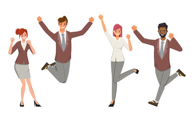 Fototapeta na wymiar Happy office workers character people flat vector illustration. Cheerful corporate employee cartoon character set. 